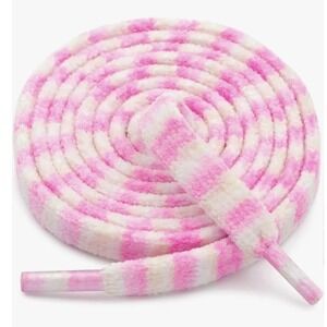DELELE Pink White Striped Fuzzy Shoelaces Soft Plush Flannel Flat Laces 1 Pair‎